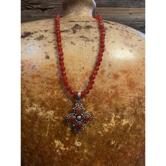 Carnelian Agate and Sterling Silver Pendant and Necklace - Picture 5 of 10